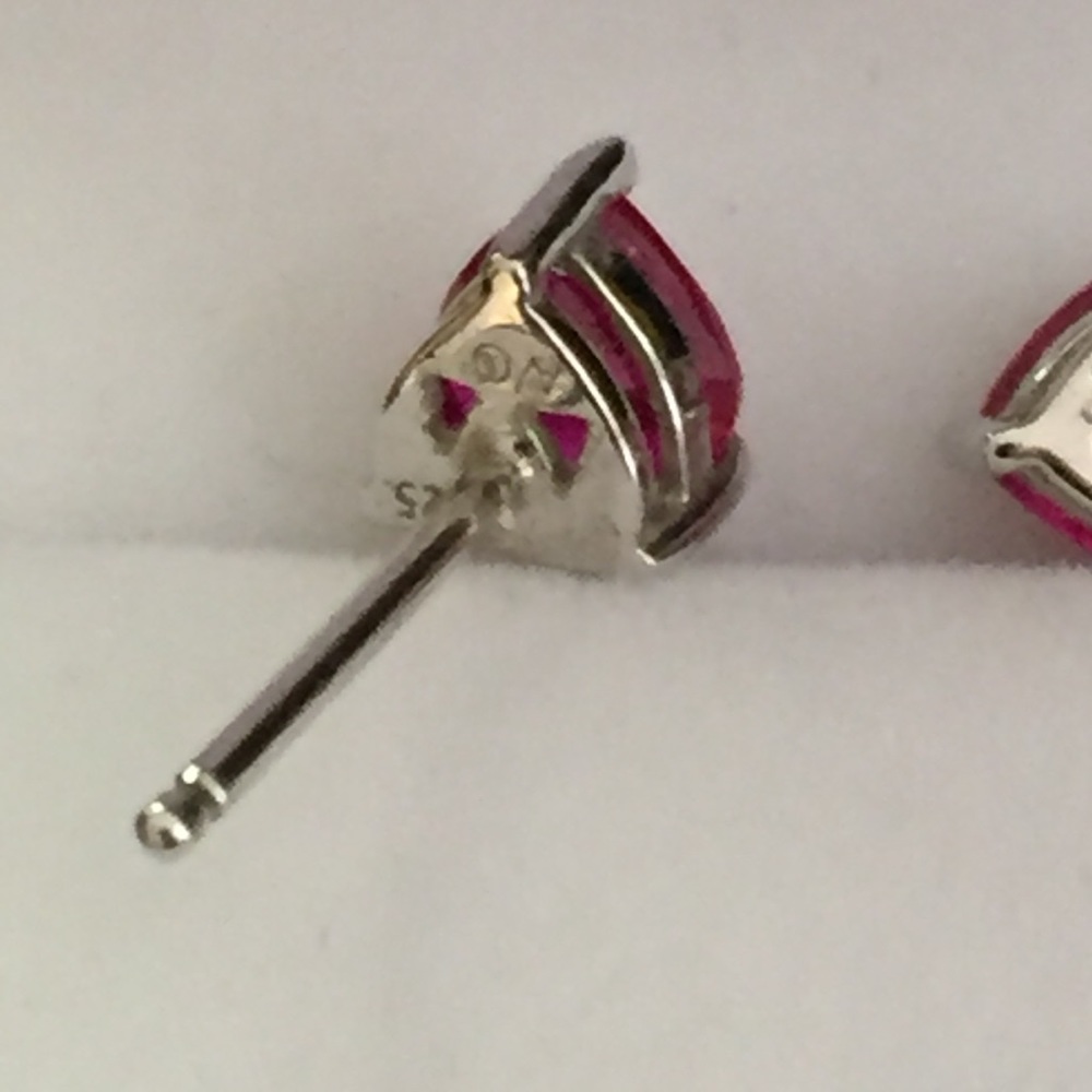 Sterling Red Ruby Heart Stud Earrings - image 7